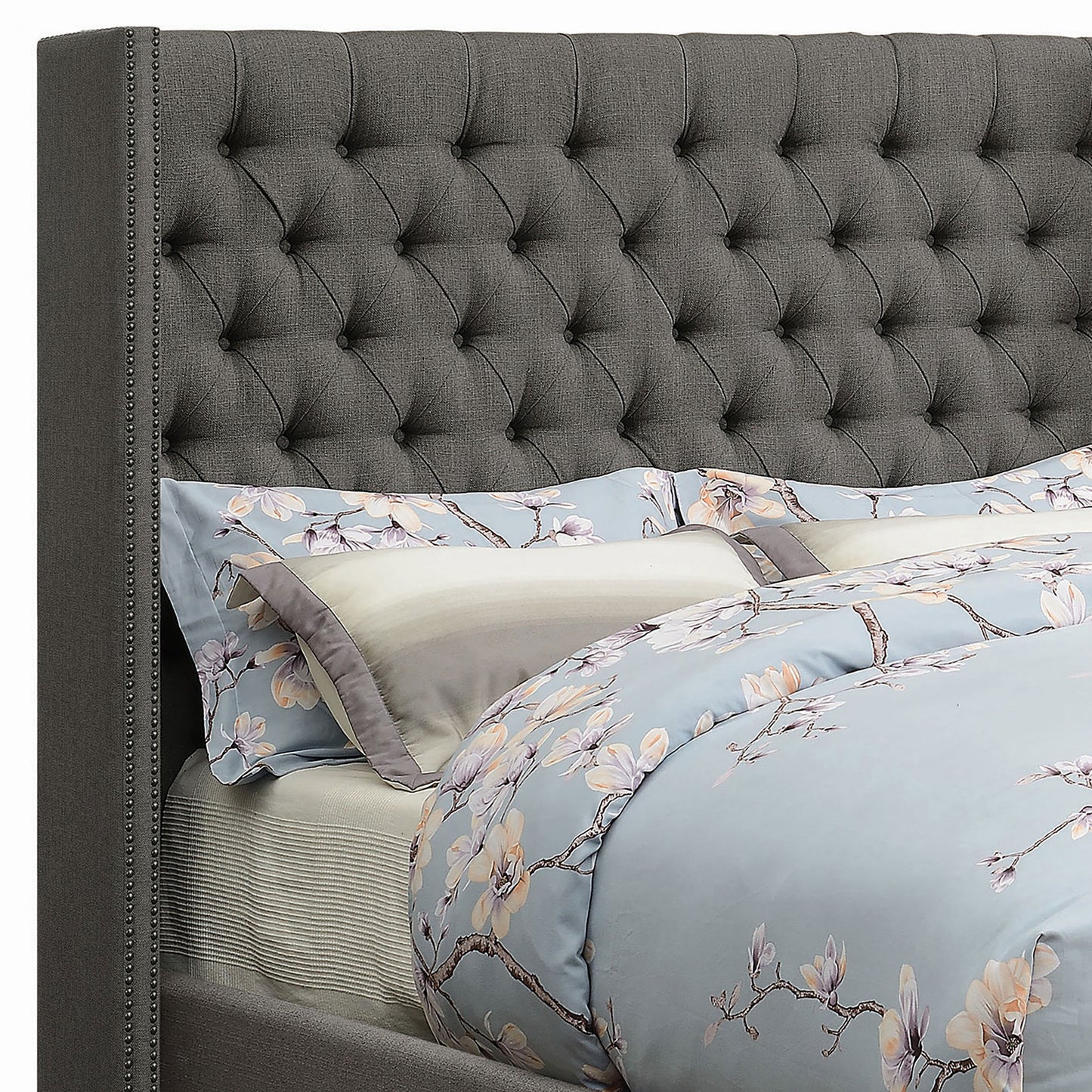 Bancroft Upholstered Full Wingback Bed Grey