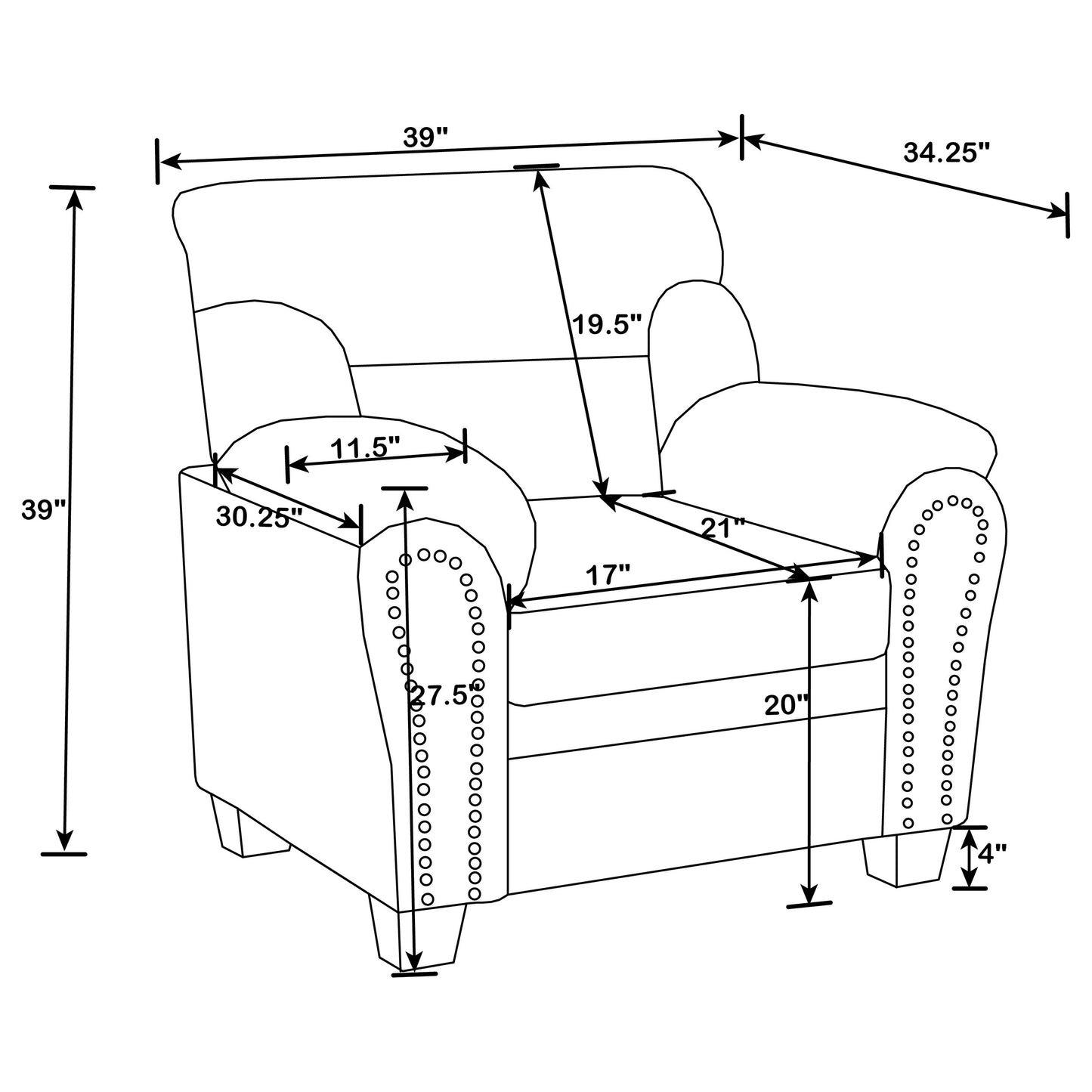 Clementine 3-piece Upholstered Padded Arm Sofa Set Brown