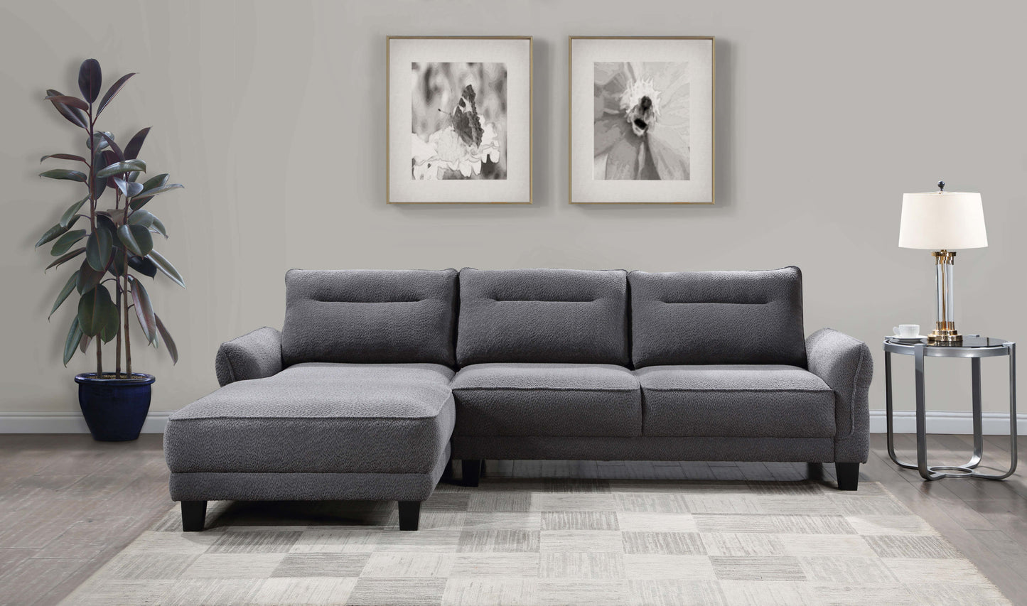 Caspian Upholstered Curved Arm Chaise Sectional Sofa Grey