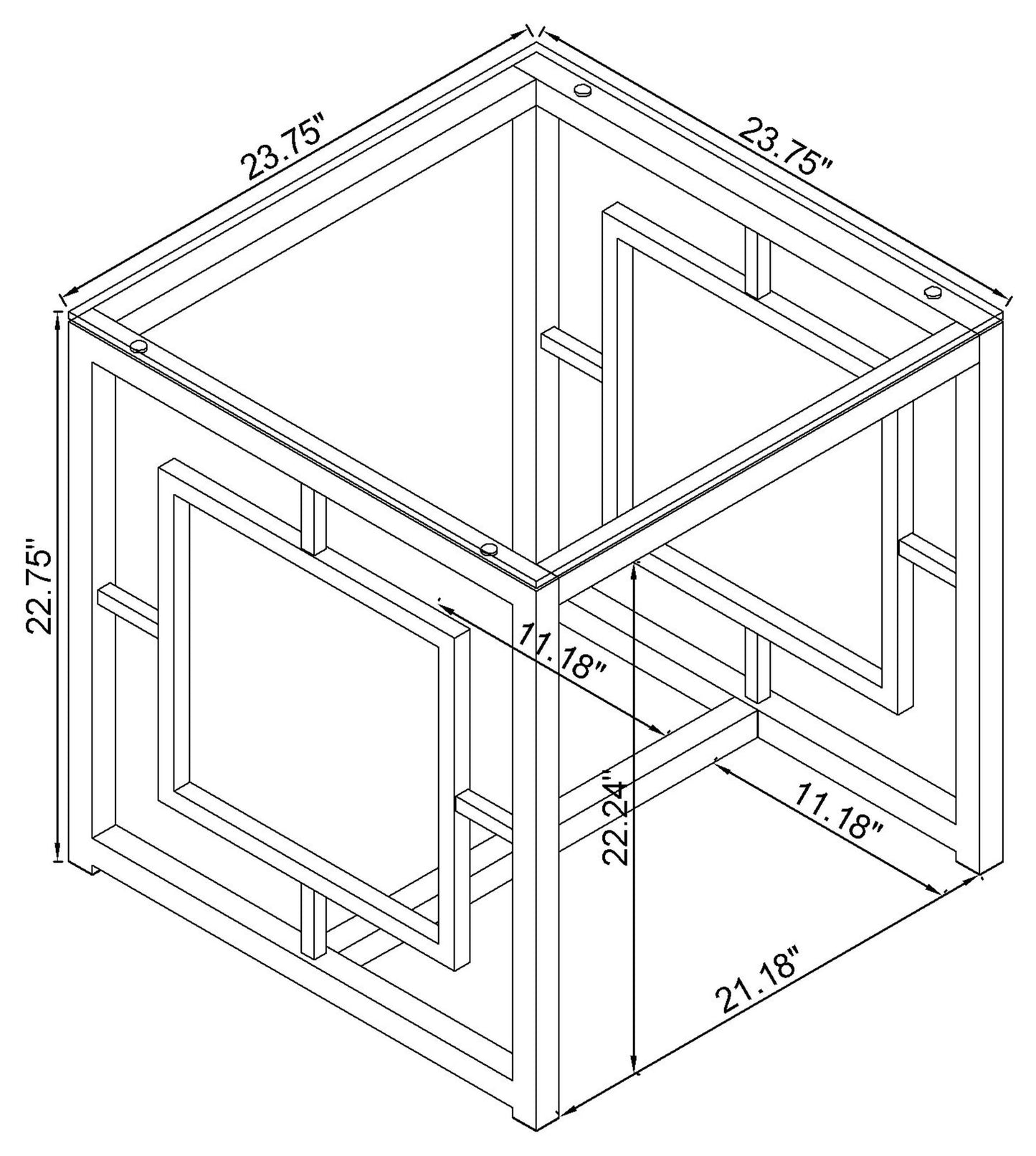 Merced Square Glass Top Side End Table Nickel