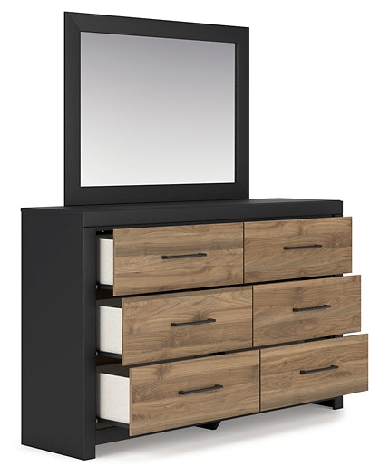 Vertani Queen Panel Bed with Mirrored Dresser