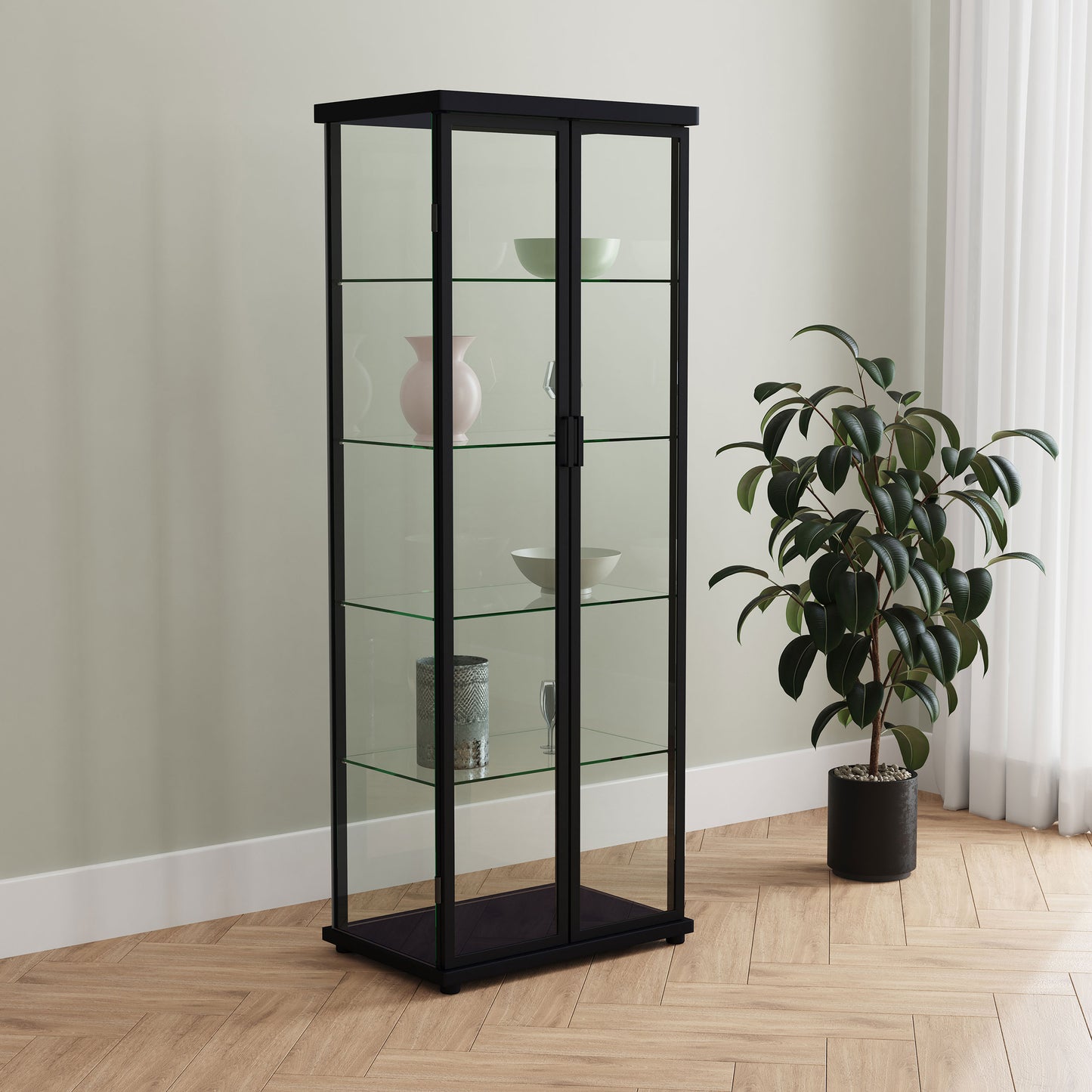 Aero 4-shelf Display Curio Cabinet with LED Lighting Black