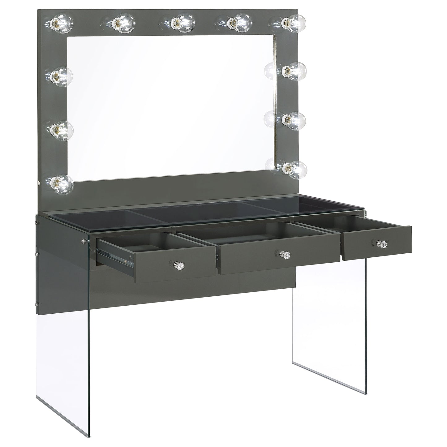 Afshan 3-drawer Vanity Set with Lighting Grey High Gloss