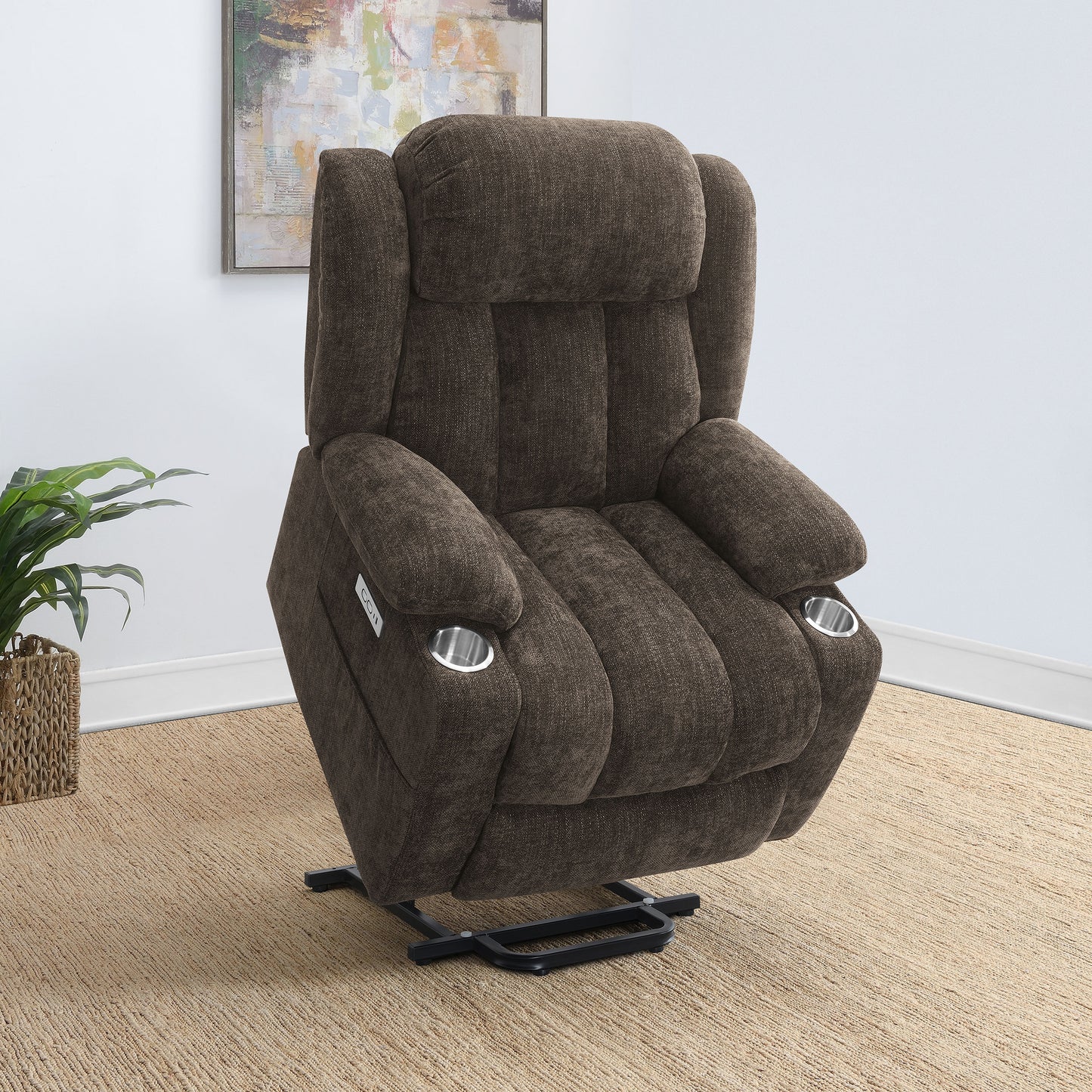 Houston Upholstered Power Lift Recliner Chair Dark Brown