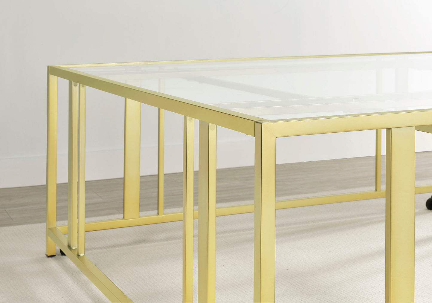 Adri Square Glass Top Coffee Table with Casters Matte Brass