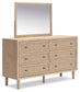 Cielden Full Upholstered Panel Bed with Mirrored Dresser and Nightstand