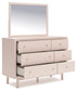 Wistenpine Full Upholstered Panel Bed with Mirrored Dresser, Chest and 2 Nightstands