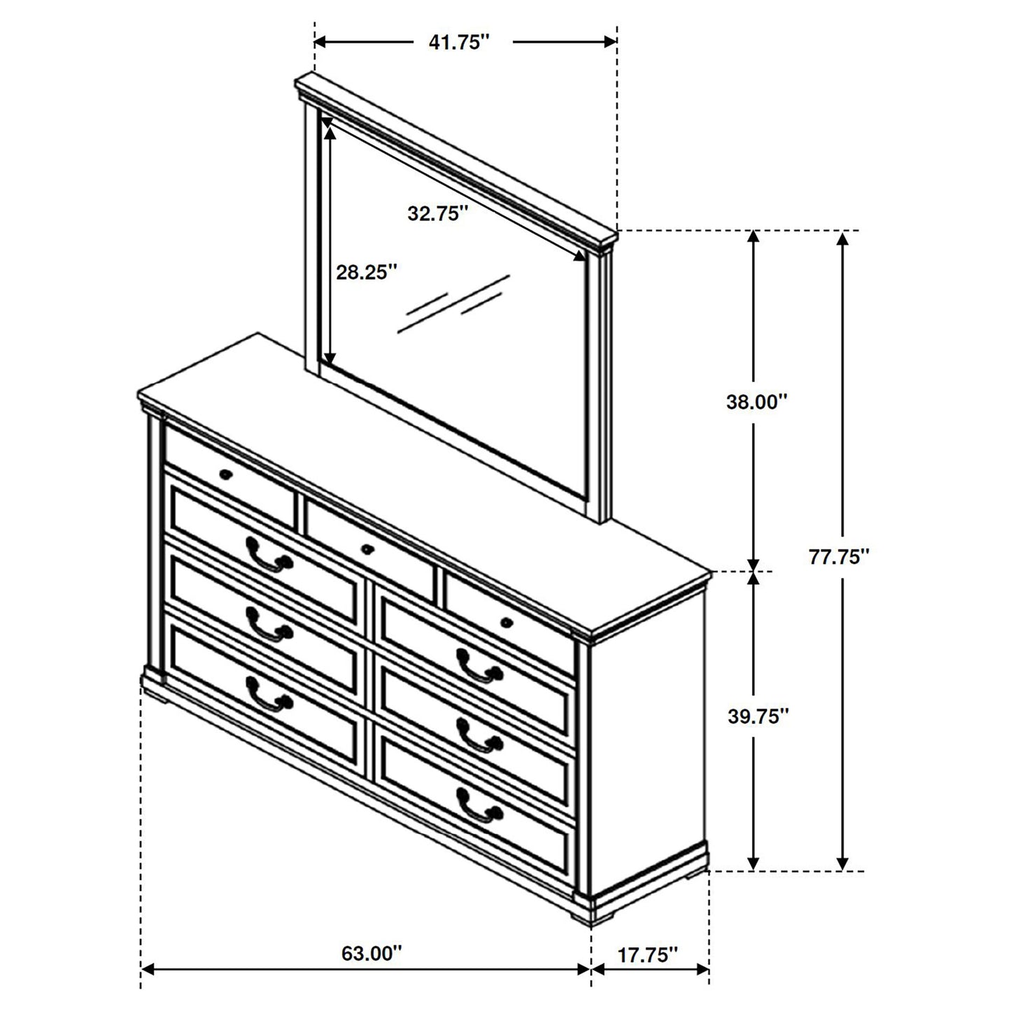 Hillcrest 9-drawer Dresser with Mirror Distressed White