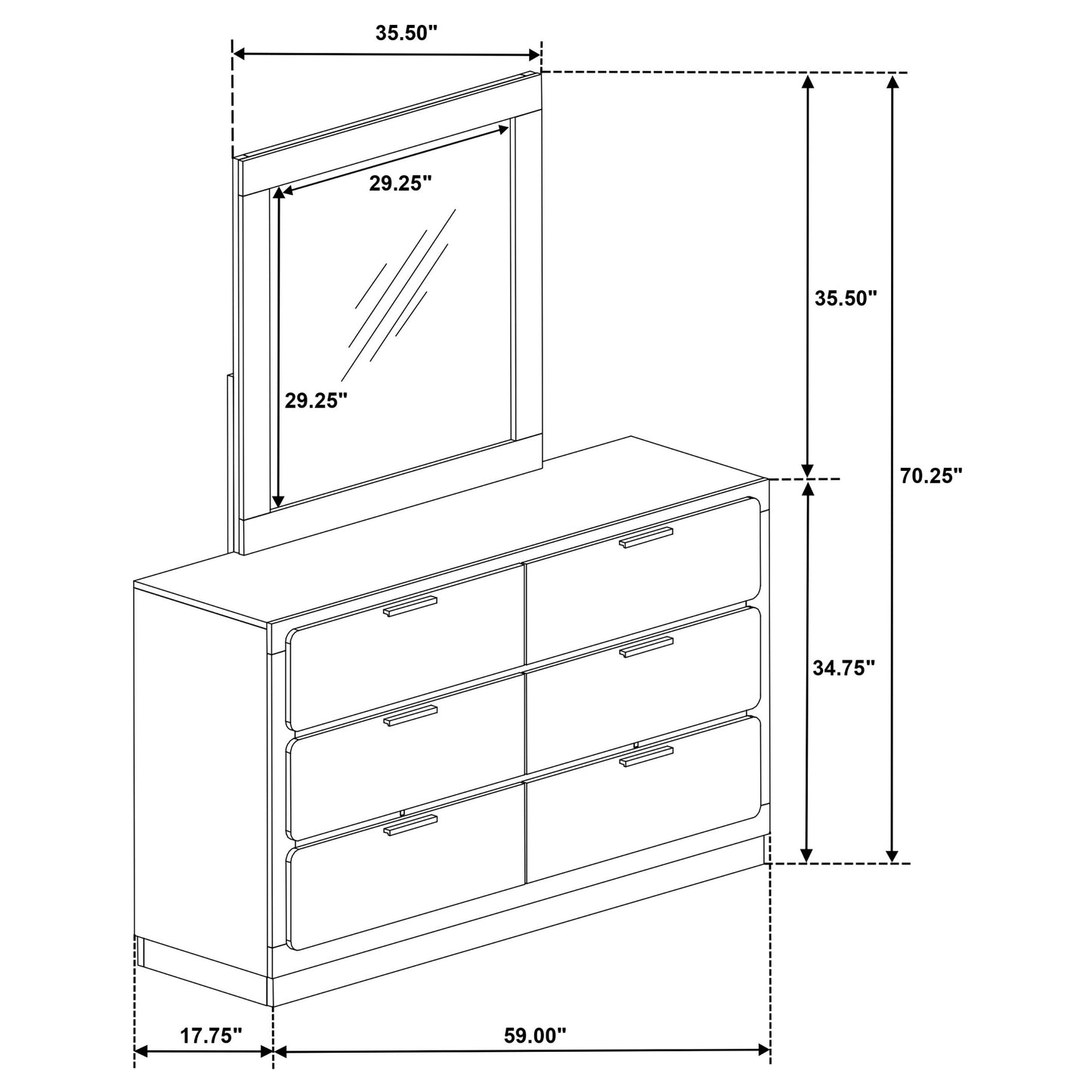 Caraway 6-drawer Dresser with Mirror White