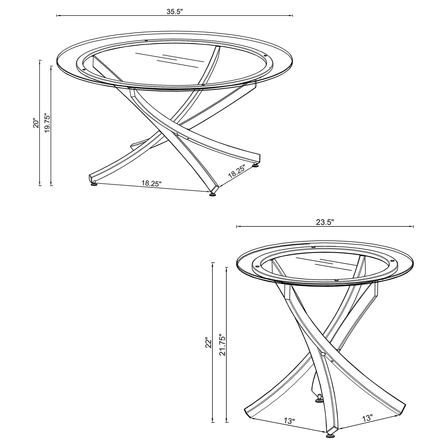 Brooke 2-piece Round Glass Top Coffee Table Set Chrome