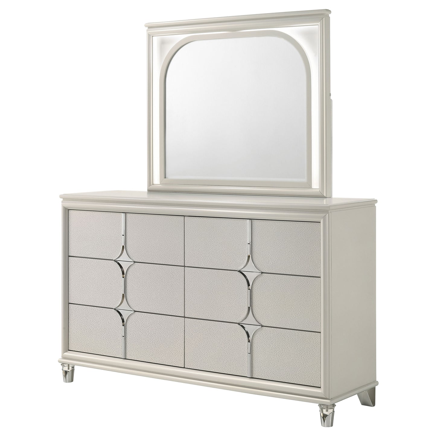 Olivia 6-drawer Dresser and LED Mirror Pearl White