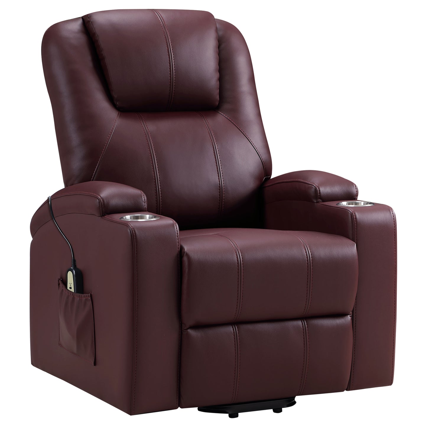 Armstrong Upholstered Power Lift Massage Recliner Wine Red