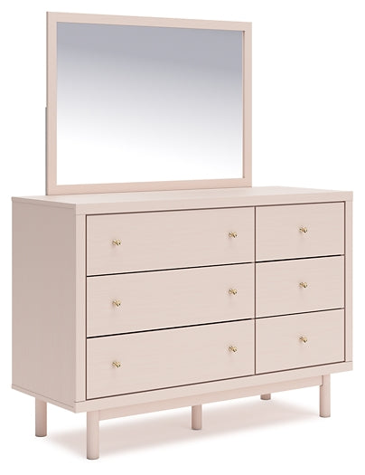 Wistenpine Twin Upholstered Panel Headboard with Mirrored Dresser and 2 Nightstands