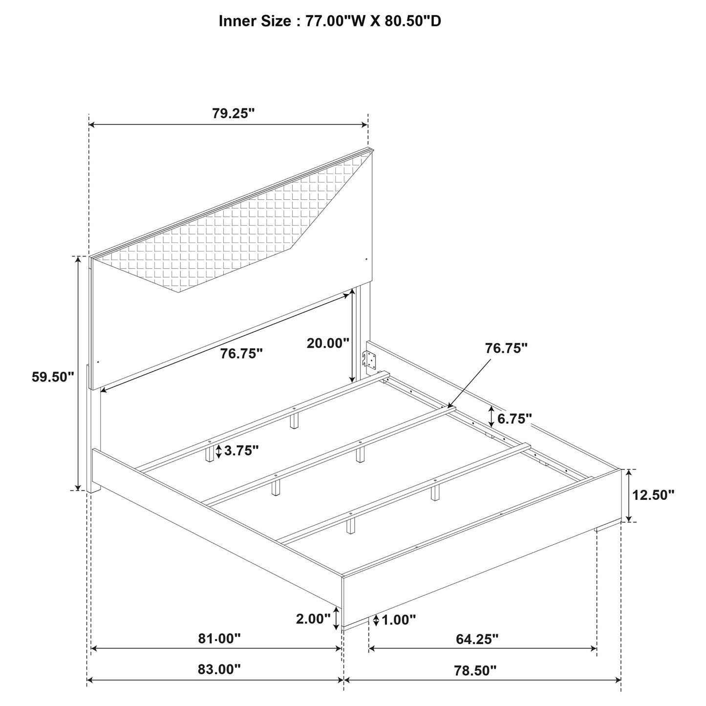 Ives Eastern King Panel Bed LED Headboard Grey High Gloss