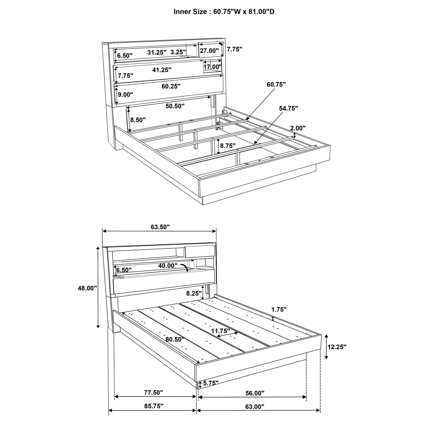 Fenwick Queen Bed Bookcase Headboard Grey Oak