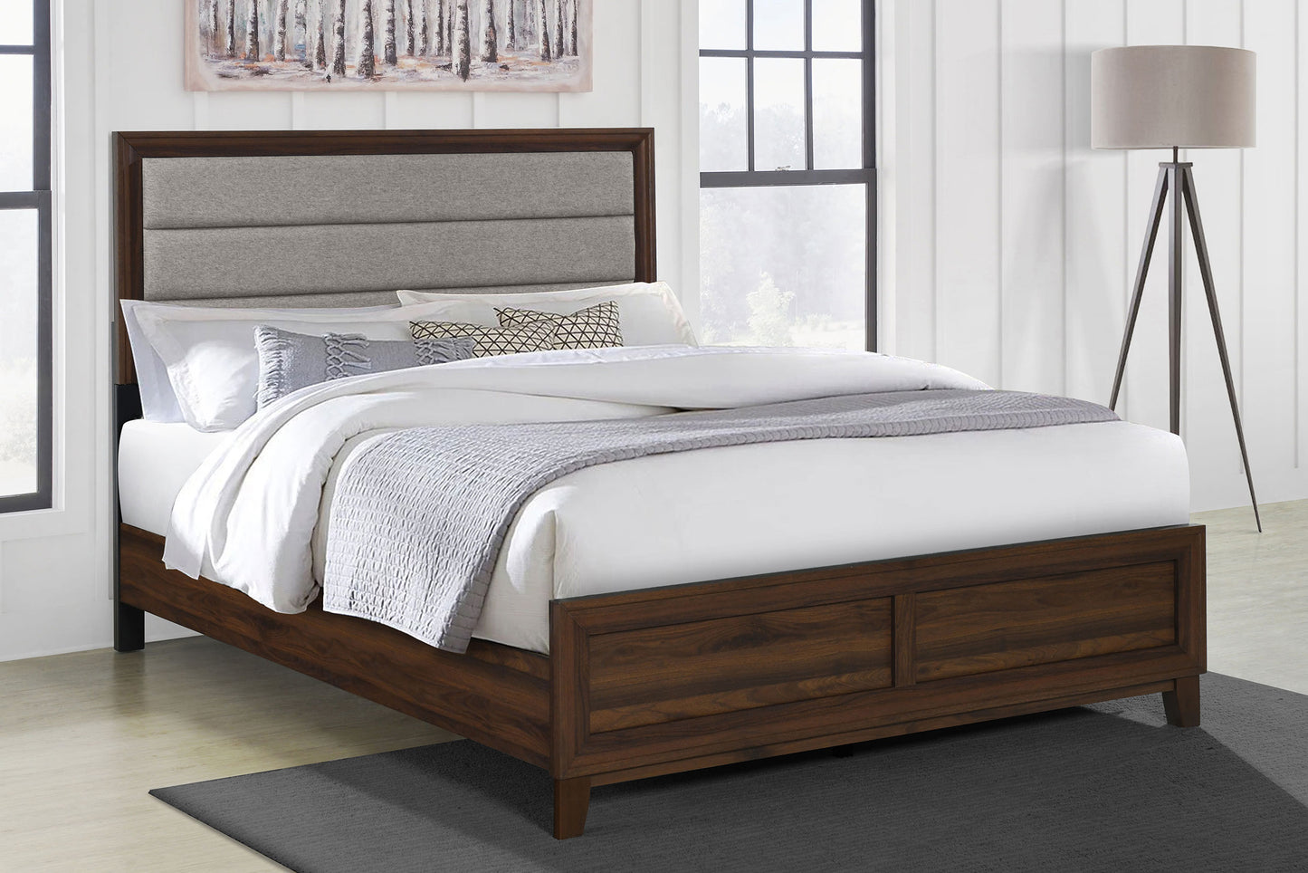 Welsley 50-inch Upholstered Queen Bed Walnut