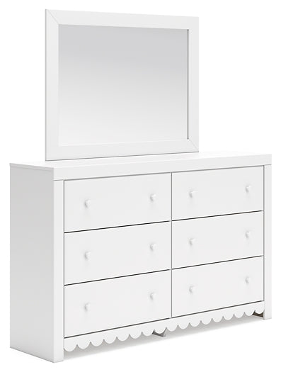 Mollviney Twin Panel Headboard with Mirrored Dresser and Nightstand