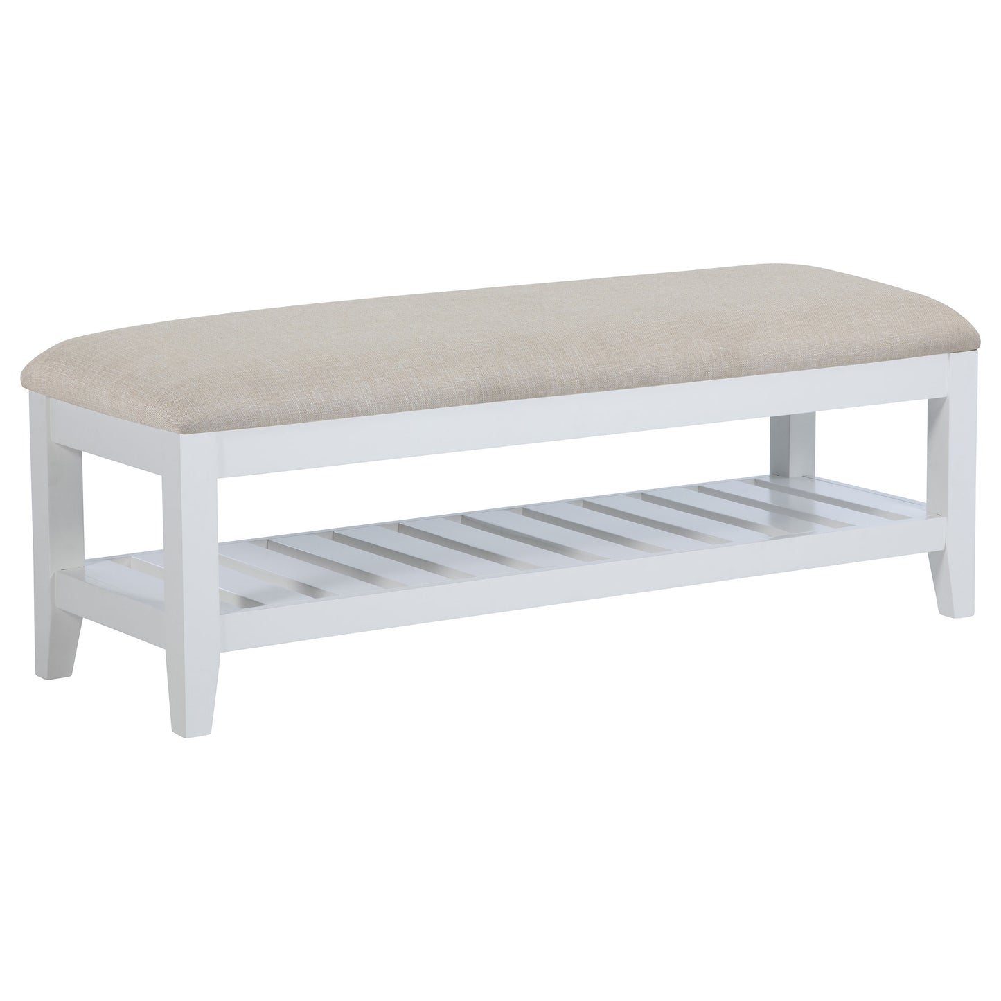 Bexhill Upholstered Rectangular Bench with Shelf White