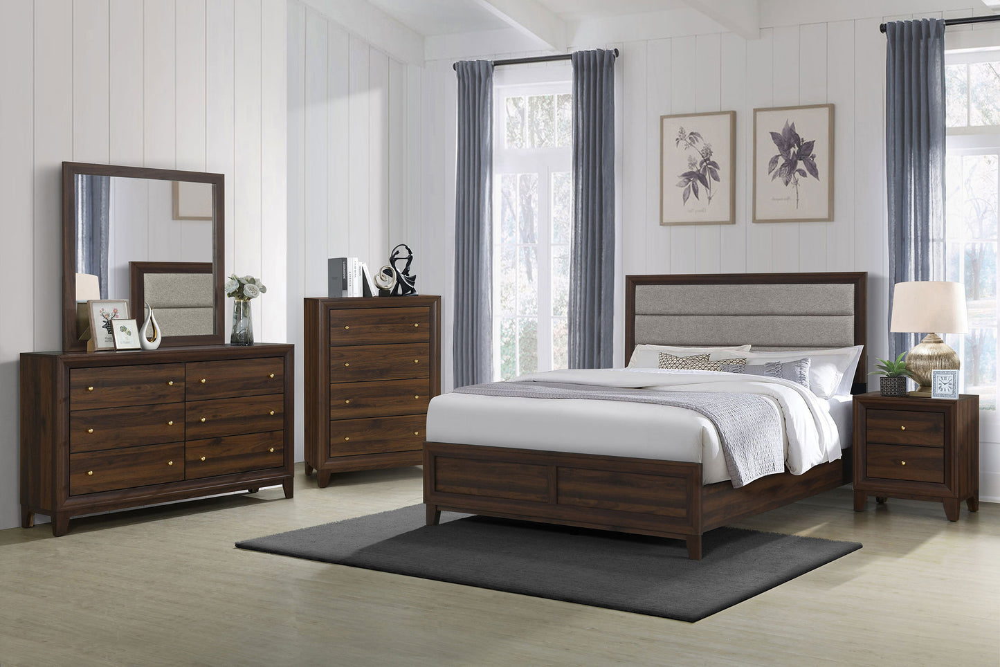 Welsley 50-inch Upholstered California King Bed Walnut