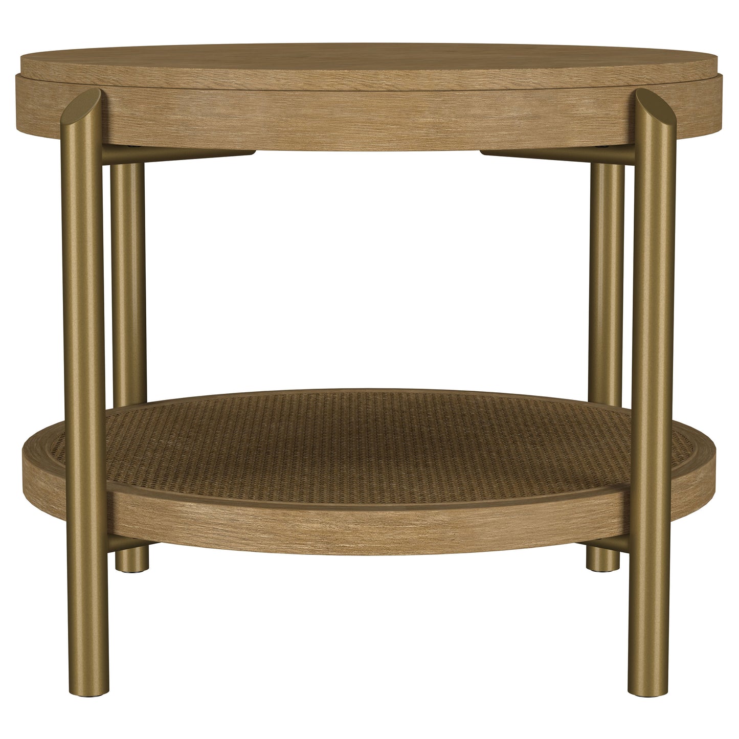 Arini Round End Side Table With Storage Shelf Sand Wash