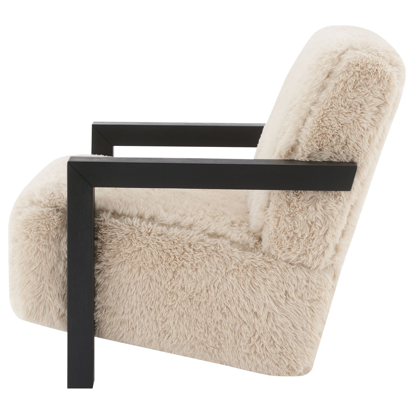 Paquet Faux Fur Upholstered Chair Solid Wood Arms Latte