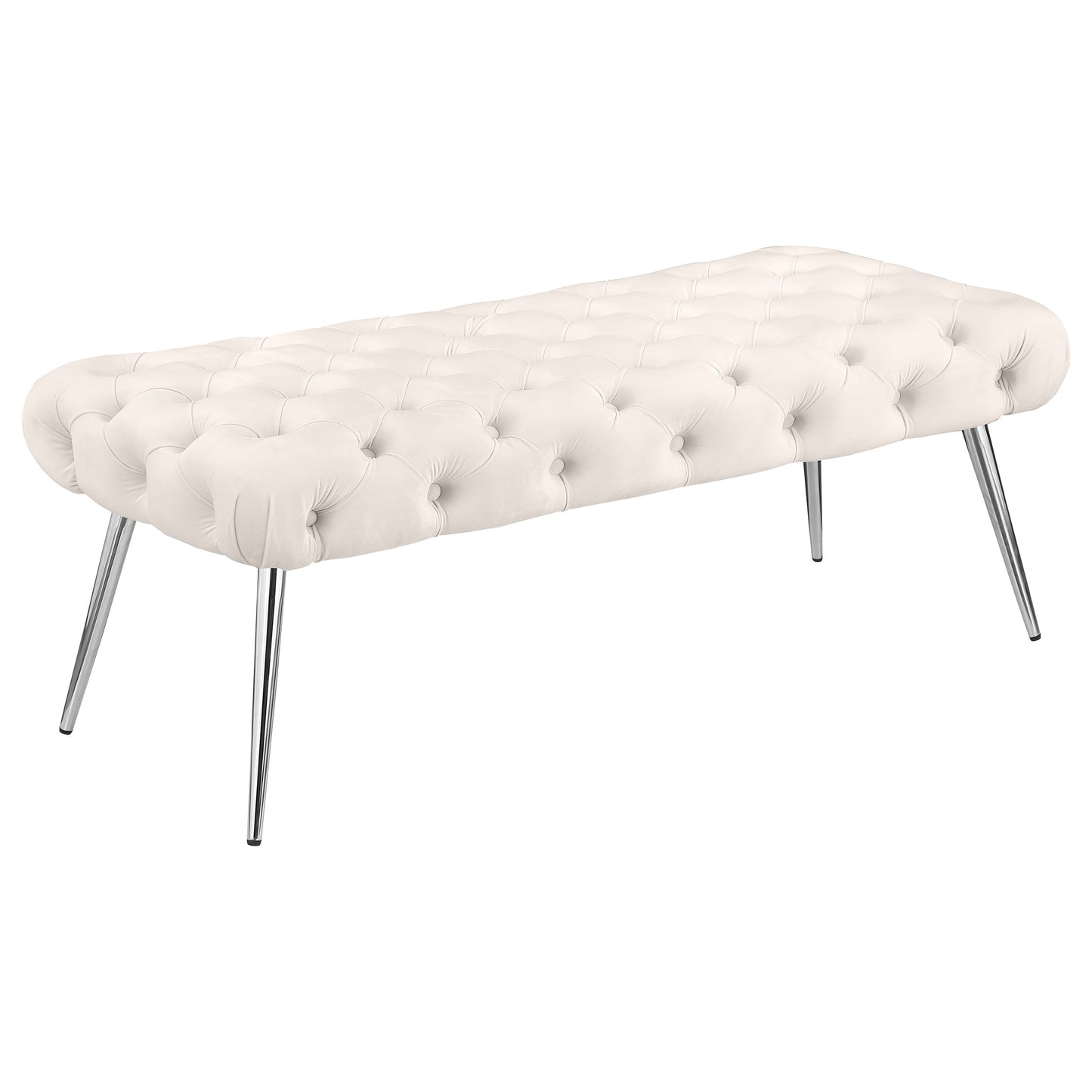 Ella Upholstered Tufted Bench Stainless Steel Legs Ivory