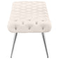 Ella Upholstered Tufted Bench Stainless Steel Legs Ivory