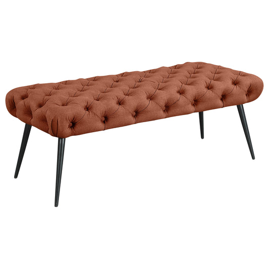 Ella Upholstered Tufted Bench Metal Legs Rust