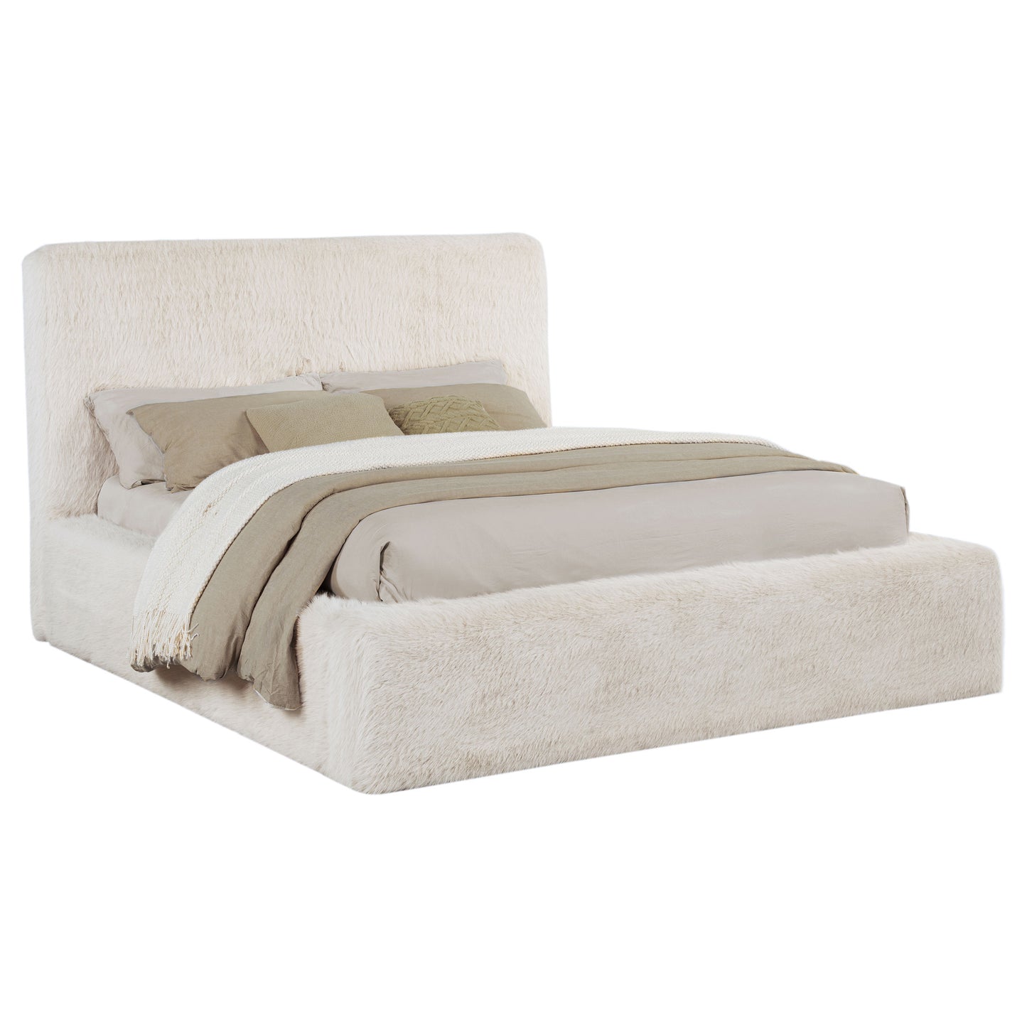 Rebecca Faux Fur Upholstered California King Bed Cream