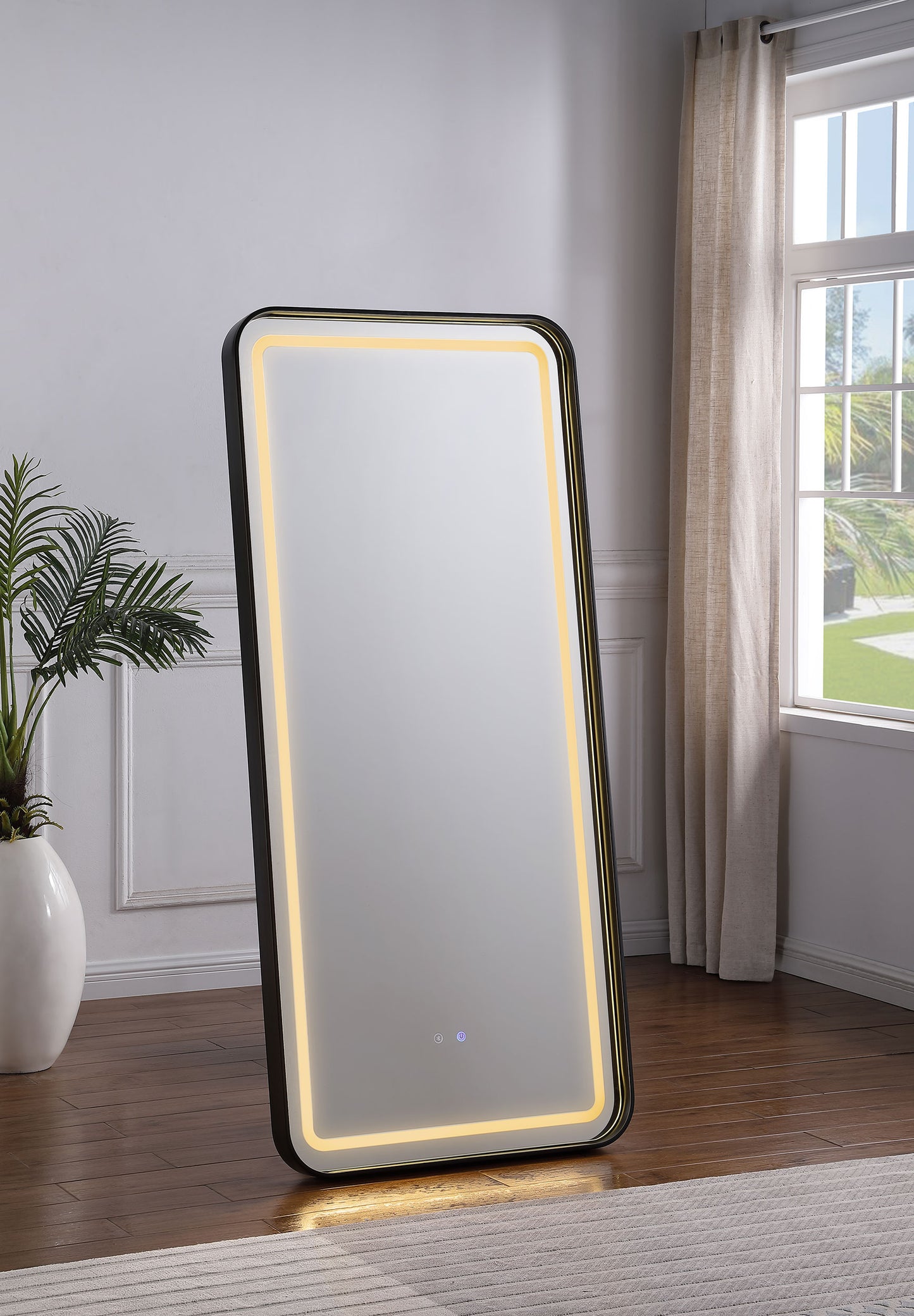 Glendora LED Standing Mirror with Bluetooth Speaker Black