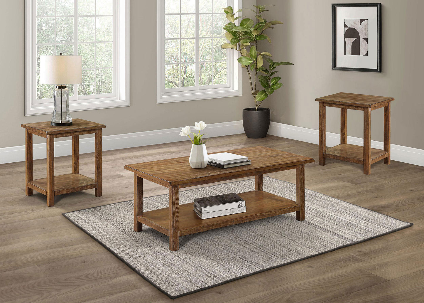 Payne 3-piece Coffee and End Table Set Distressed Brown