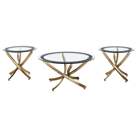 Brooke 3-piece Round Coffee and End Table Set Rose Brass