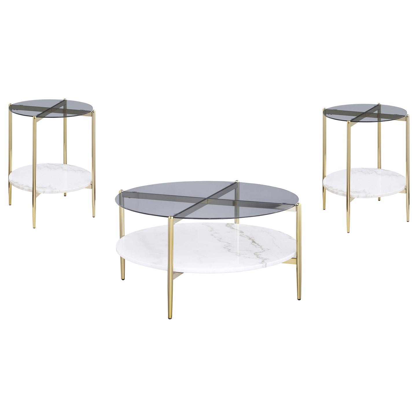 Jonelle 3-piece Round Coffee and End Table Set Gold