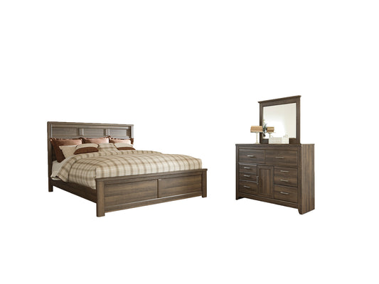 Juararo Queen Panel Bed with Mirrored Dresser