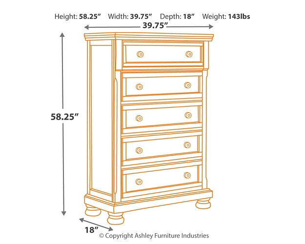 Porter King Sleigh Bed with Mirrored Dresser and Chest