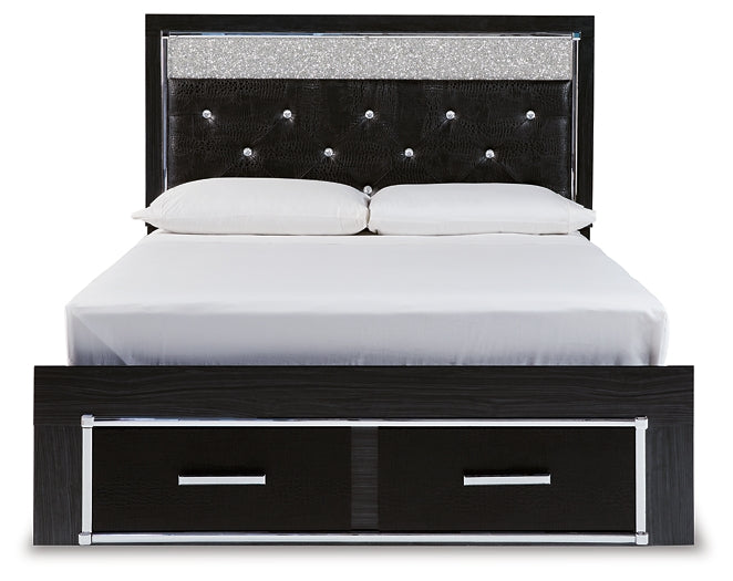 Kaydell Queen Upholstered Panel Storage Platform Bed with Mirrored Dresser, Chest and Nightstand