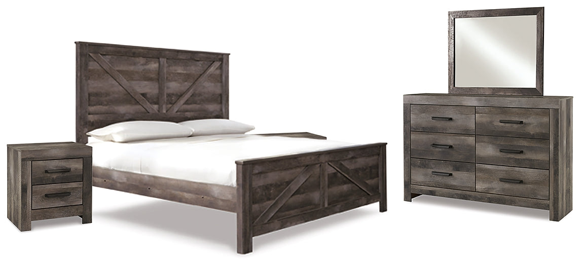 Wynnlow King Crossbuck Panel Bed with Mirrored Dresser and 2 Nightstands