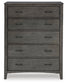 Montillan California King Panel Bed with Mirrored Dresser, Chest and 2 Nightstands