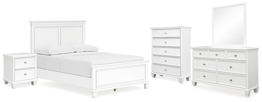 Fortman Full Panel Bed with Mirrored Dresser, Chest and Nightstand