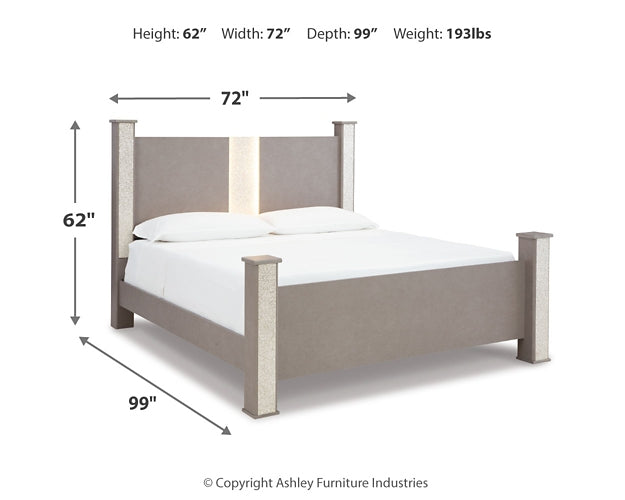 Surancha Queen Poster Bed with Mirrored Dresser and Chest