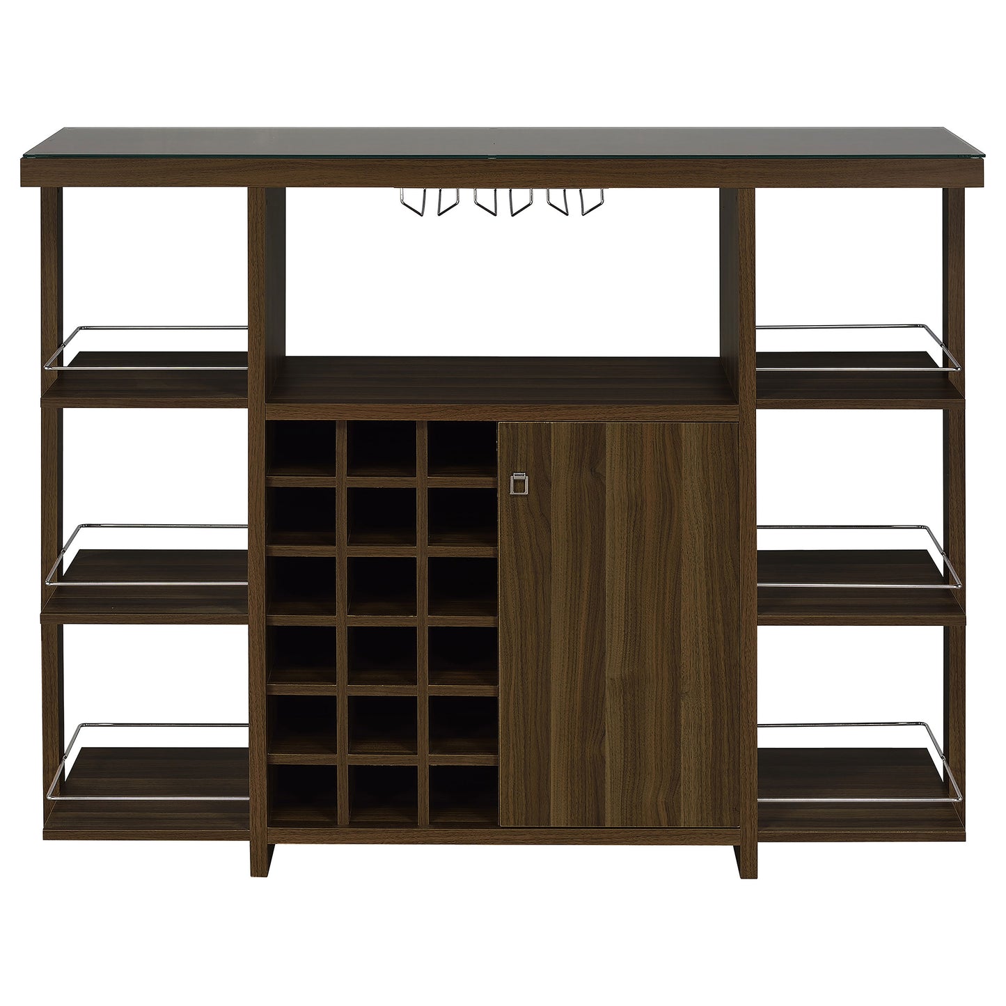 Evelio 6-shelf Glass Top Home Bar Wine Cabinet Walnut