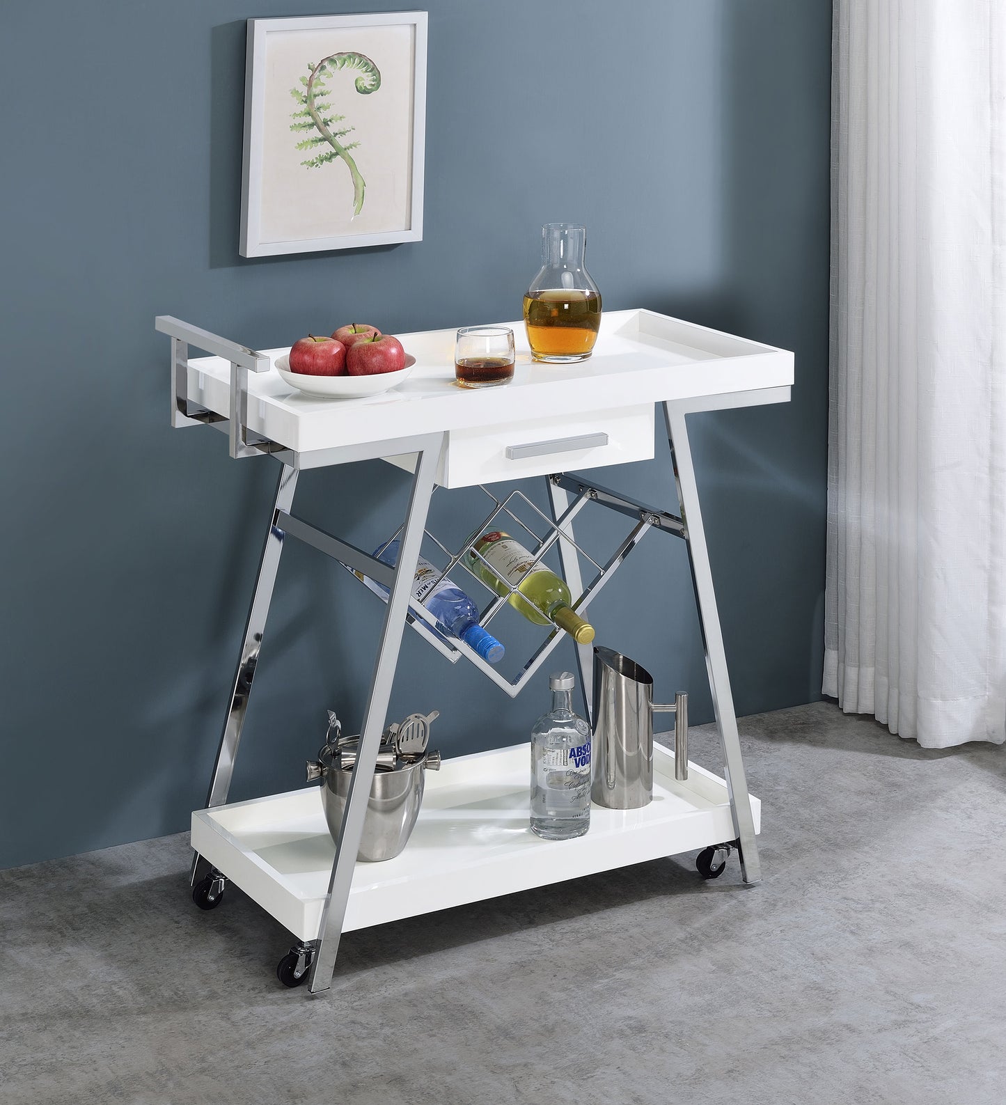 Kinney 1-drawer Engineered Wood Bar Cart White High Gloss