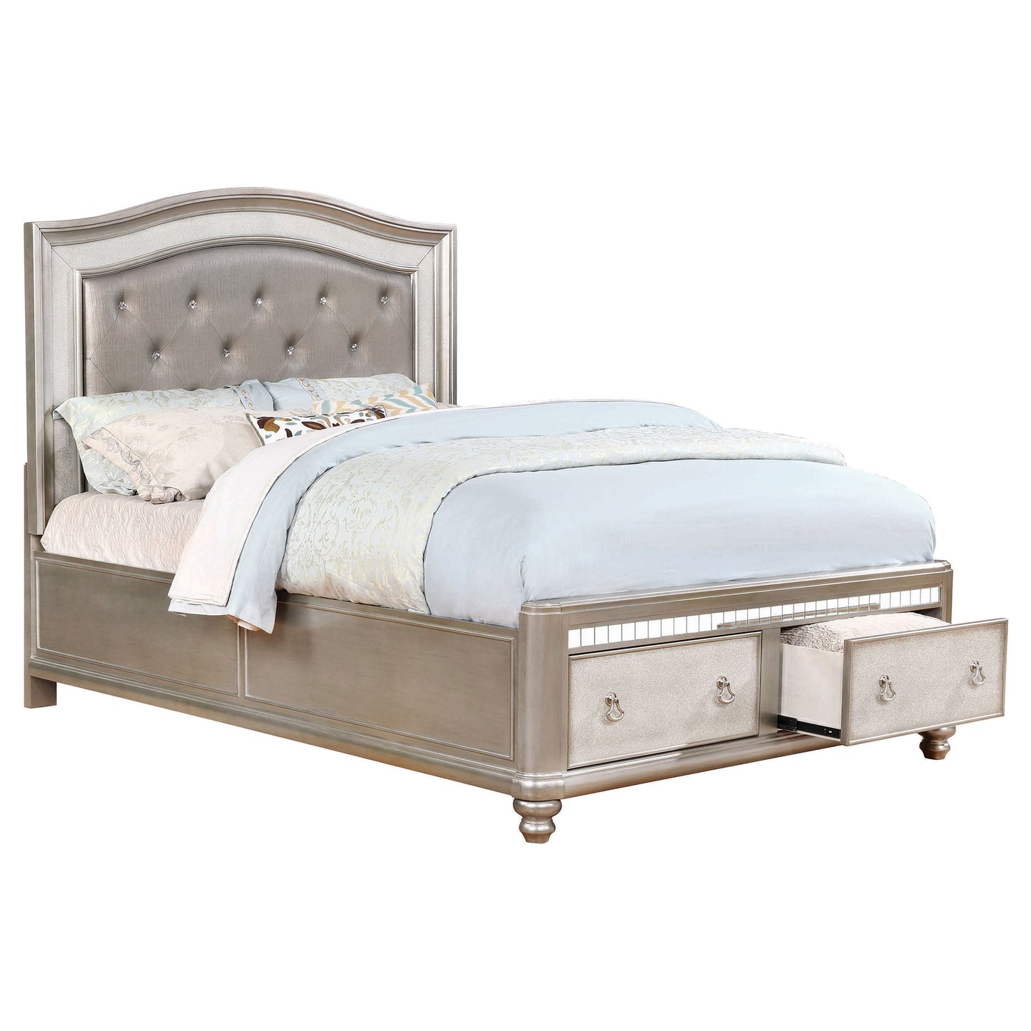 Bling Game 4-piece Queen Bedroom Set Metallic Platinum