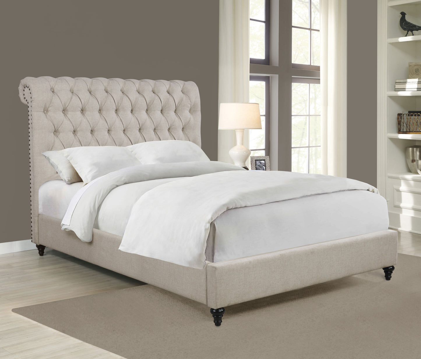 Devon Upholstered Eastern King Panel Bed Beige