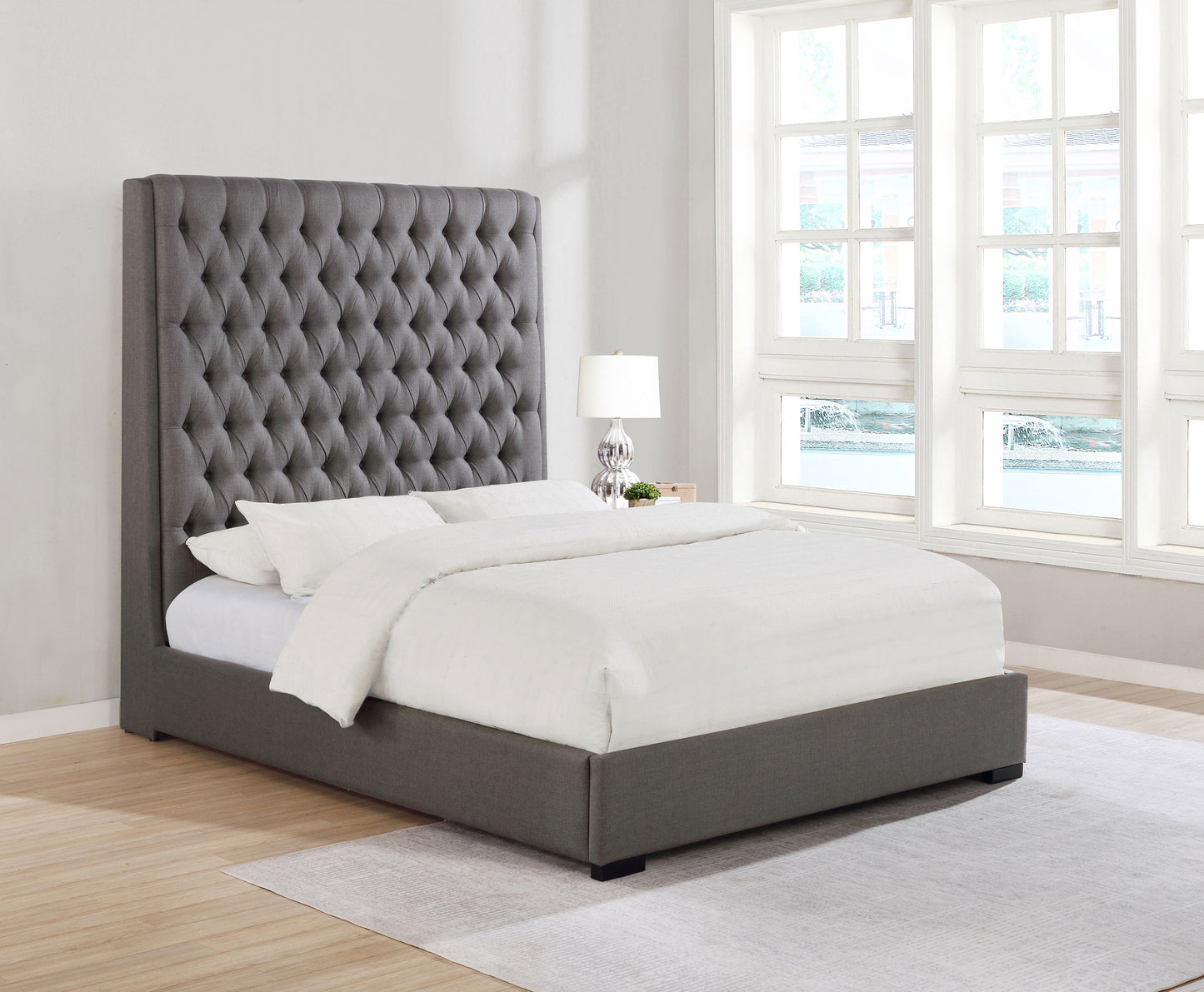 Camille Upholstered California King Panel Bed Grey