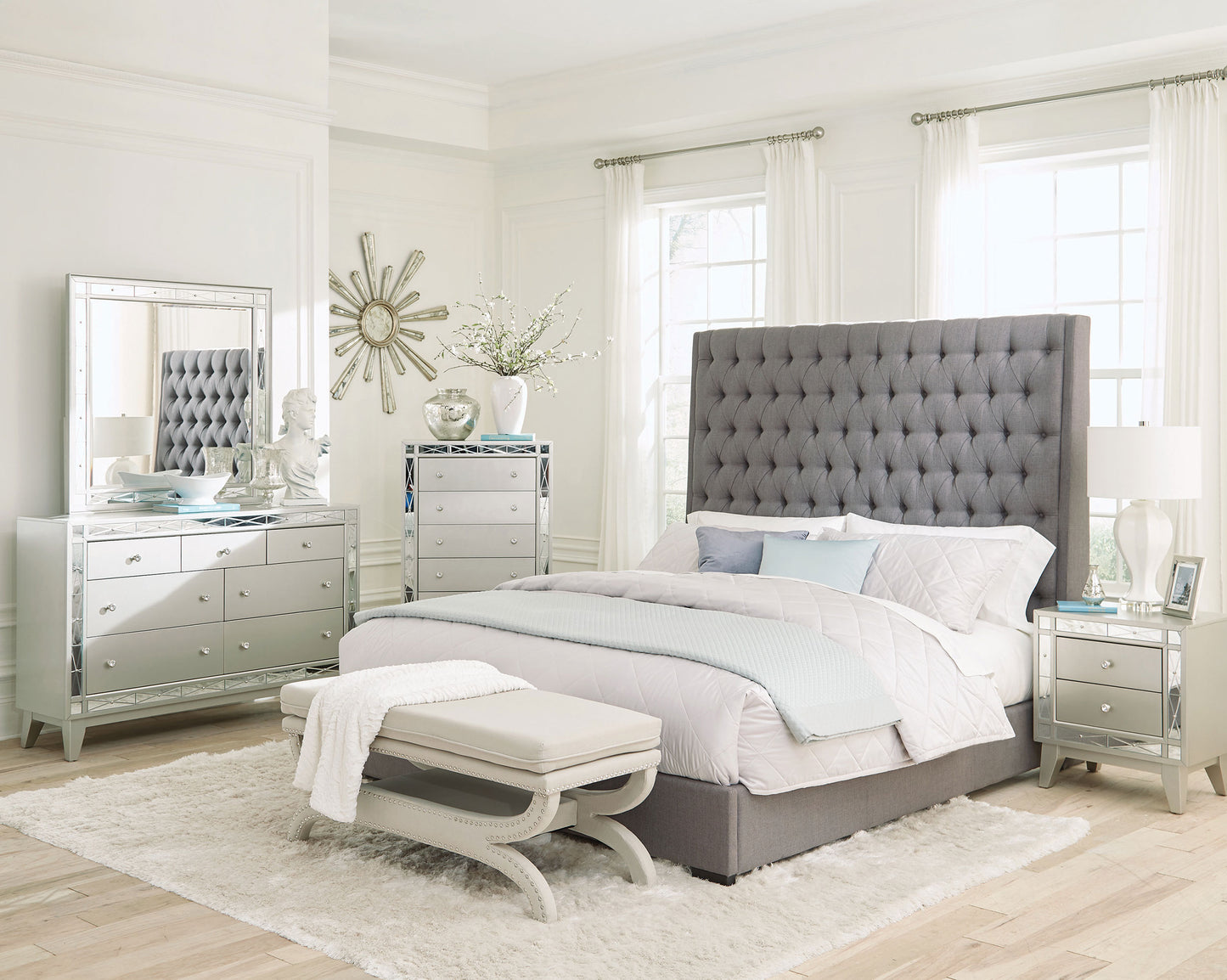 Camille Upholstered Queen Panel Bed Grey