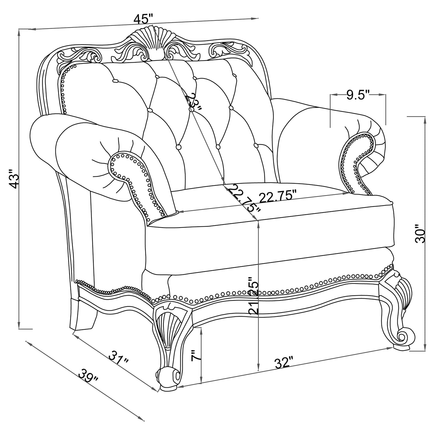 Victoria Full Leather Upholstered Rolled Arm Chair Brown