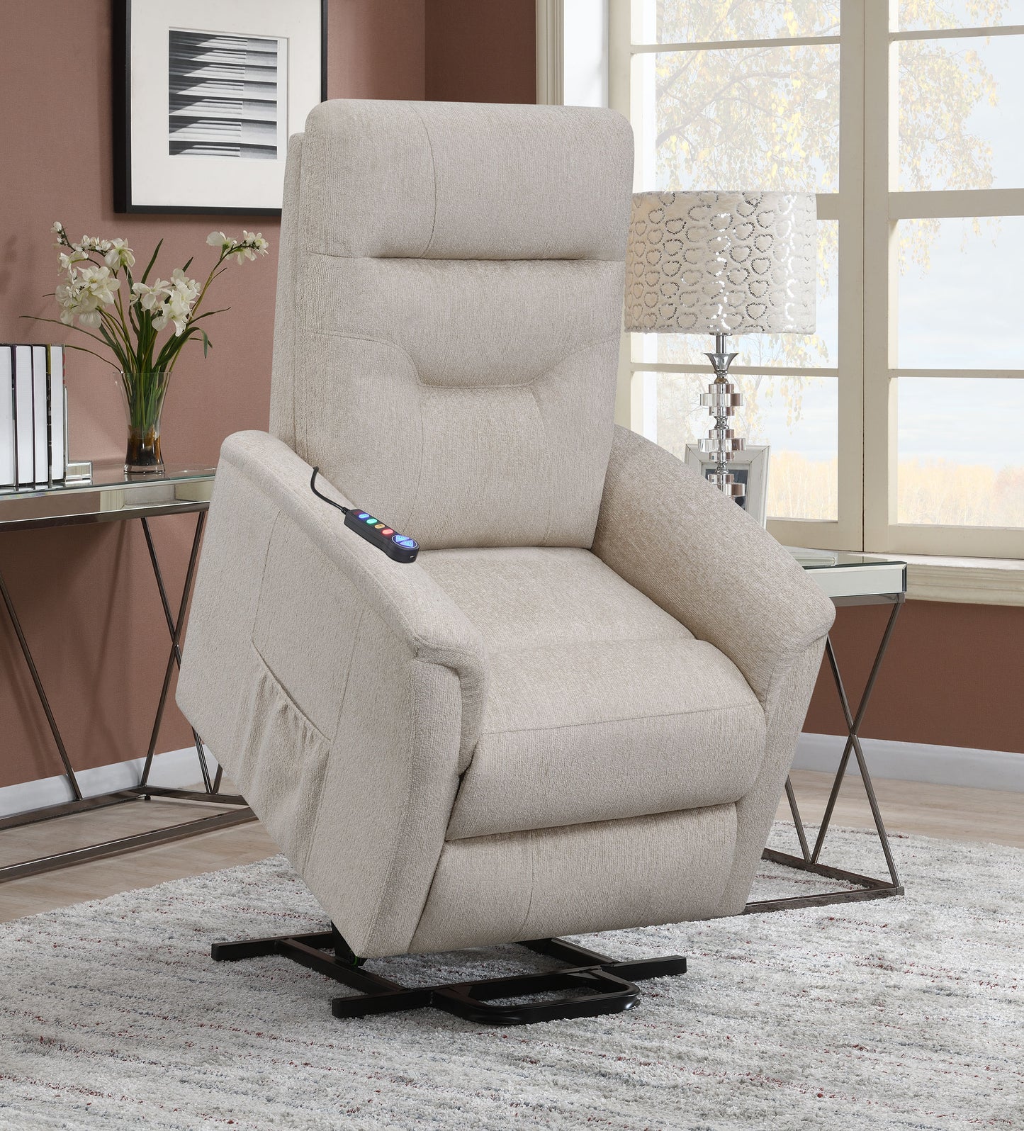 Henrietta Upholstered Power Lift Massage Chair Beige