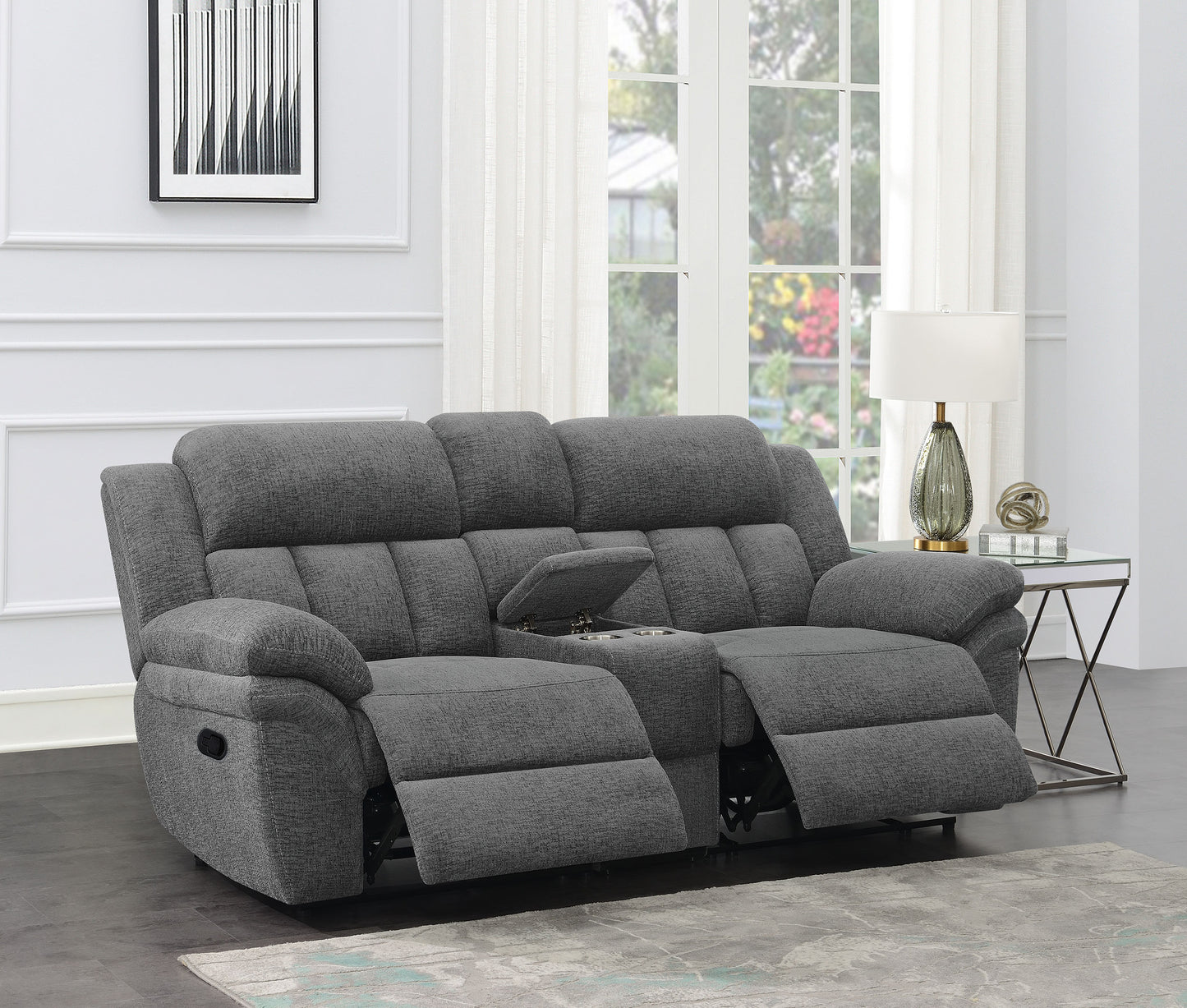 Bahrain Upholstered Motion Loveseat Charcoal