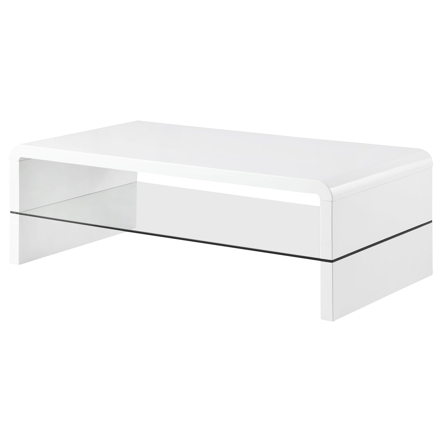 Airell Rectangular Coffee Table with Shelf White High Gloss